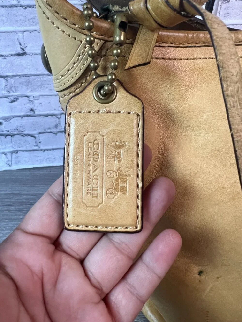 Coach 11422 Bleecker Tattersall Bucket Duffle Bag Tan Leather Shoulder Bag Y2K